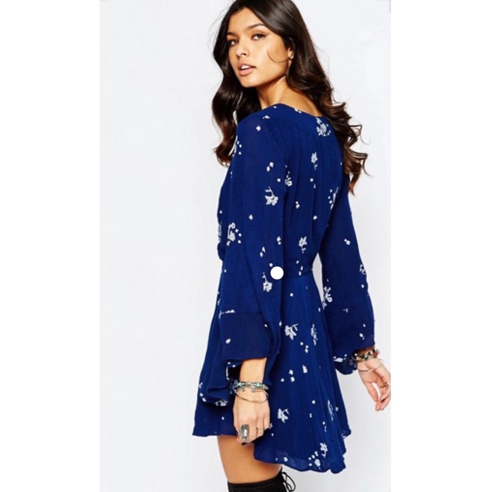 Free People Jasmine Embroidered Blue Dress